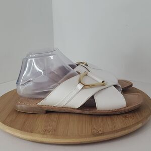 Franco Boschi White Italian Leather Slides Sandals Women's Size 39